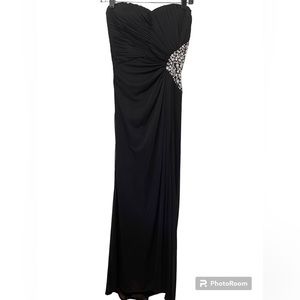 Morgan and Co. Black  Embellished Evening gown strapless Size 3/4
